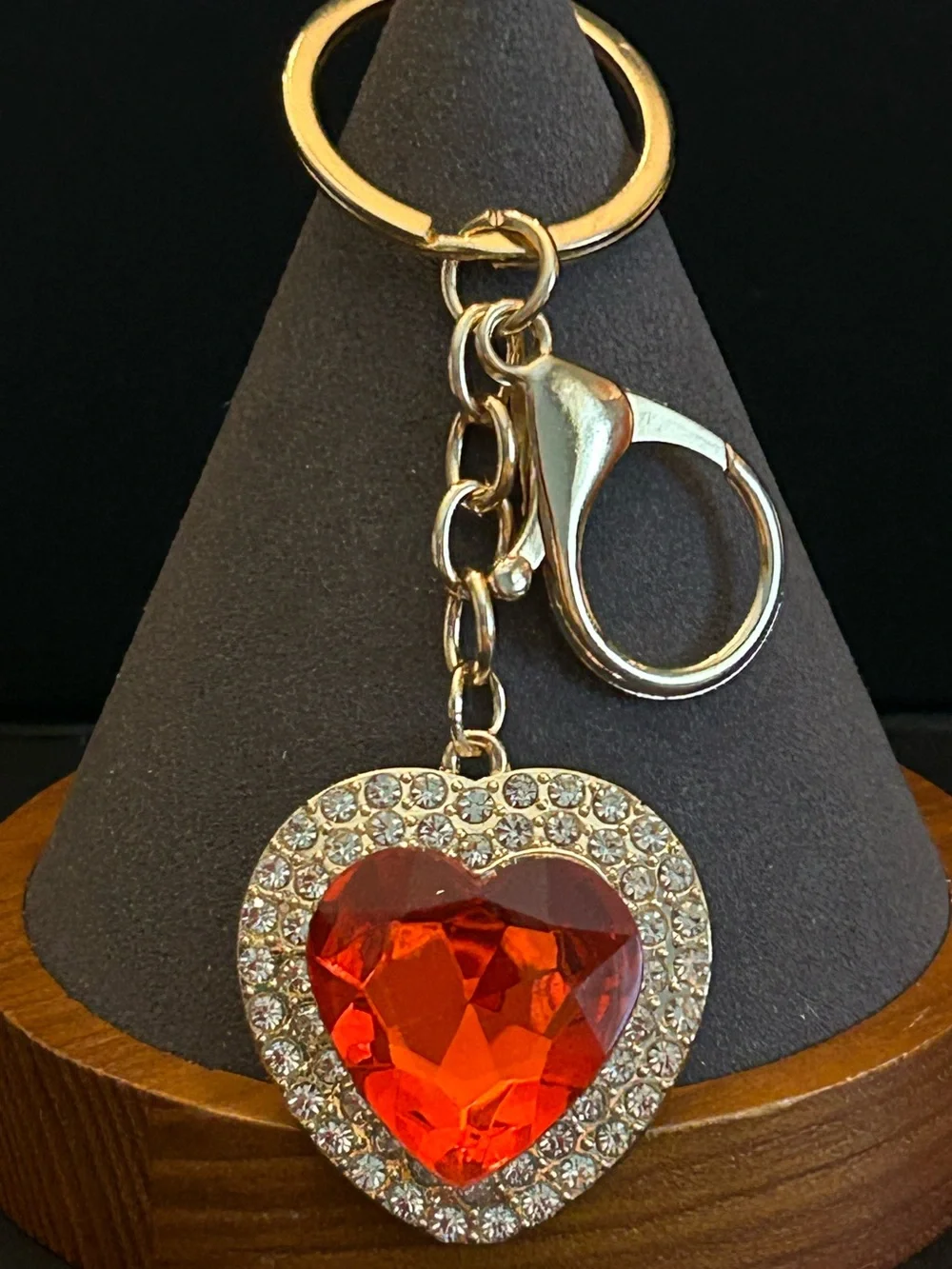 Assorted Color Heart Crystal Bag Charm Keychain w/ Gold Tone Rhinestone Frame